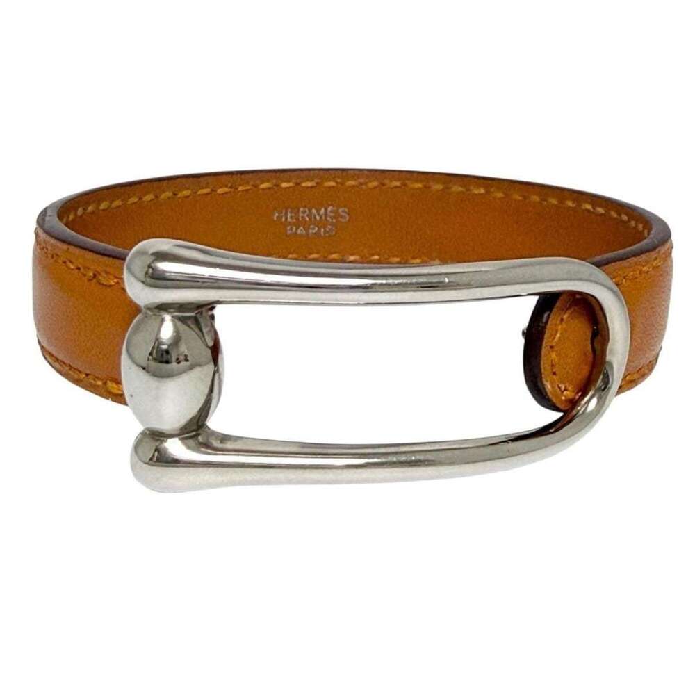 HERMES Brown Leather Charm Bracelet